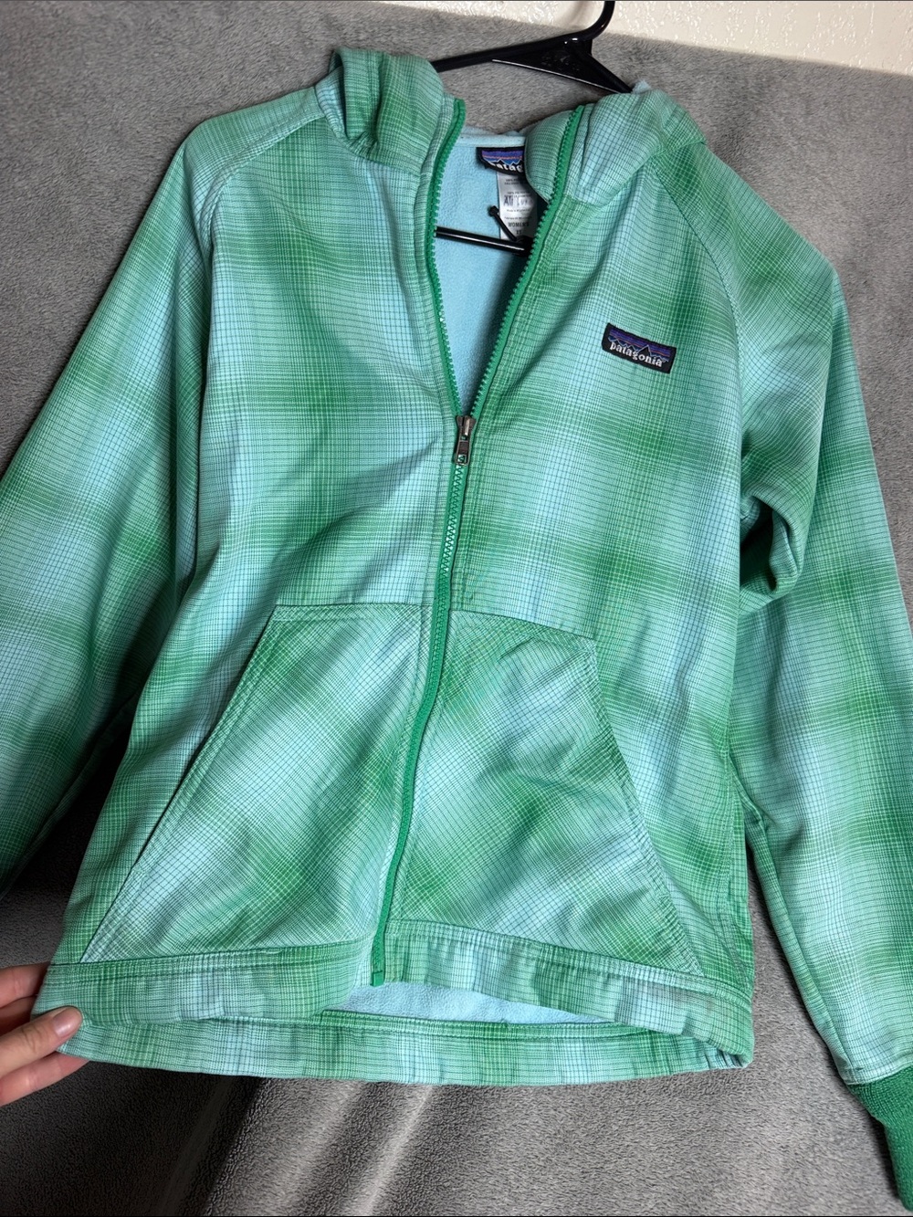 Patagonia  Green Plaid Hooded Zip Jacket